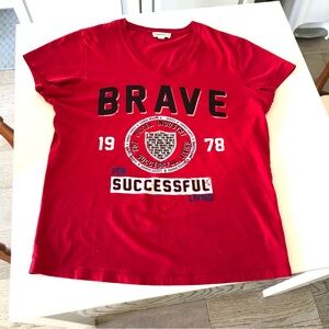 Diesel Men’s Medium Red V-Neck Graphic T-shirt, Brave 1978 For Successful Living